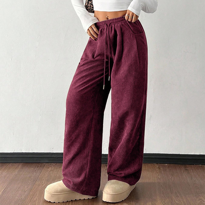 Pantalón de pana de corte amplio en burdeos